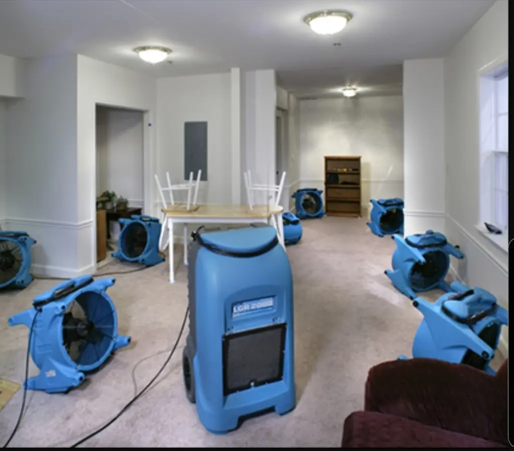Air movers and dehumidifier setup for Water Extraction & Removal in Dry Run